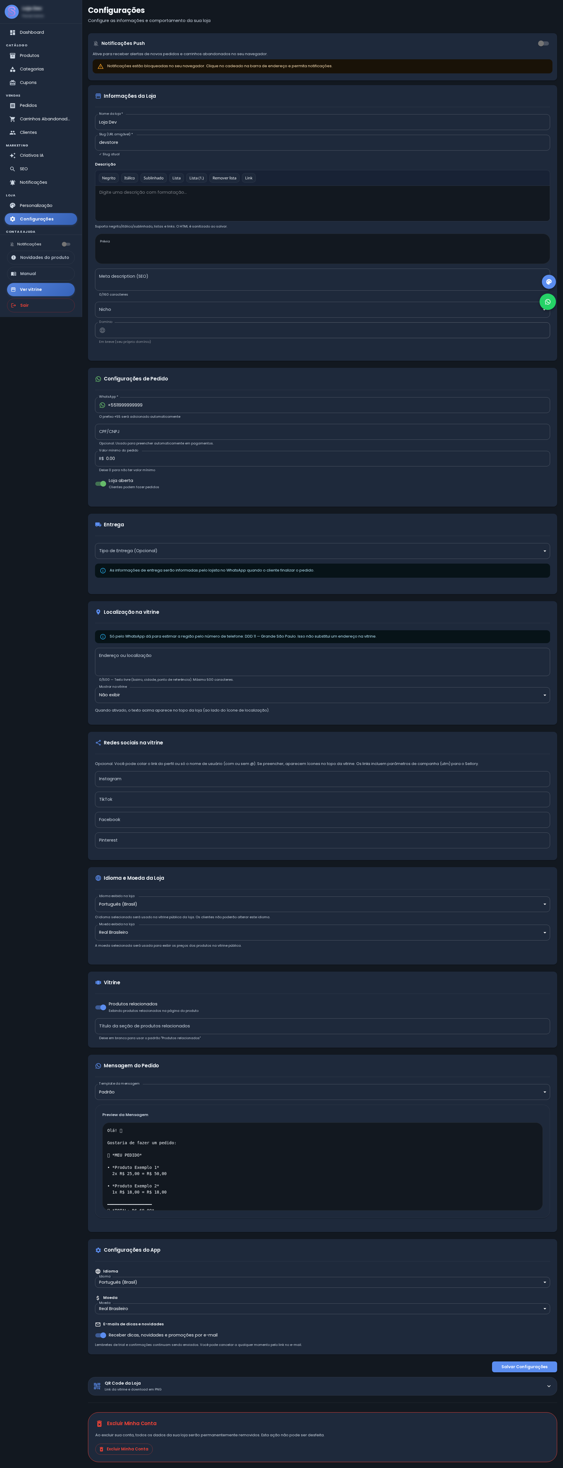 Configurações — Dark