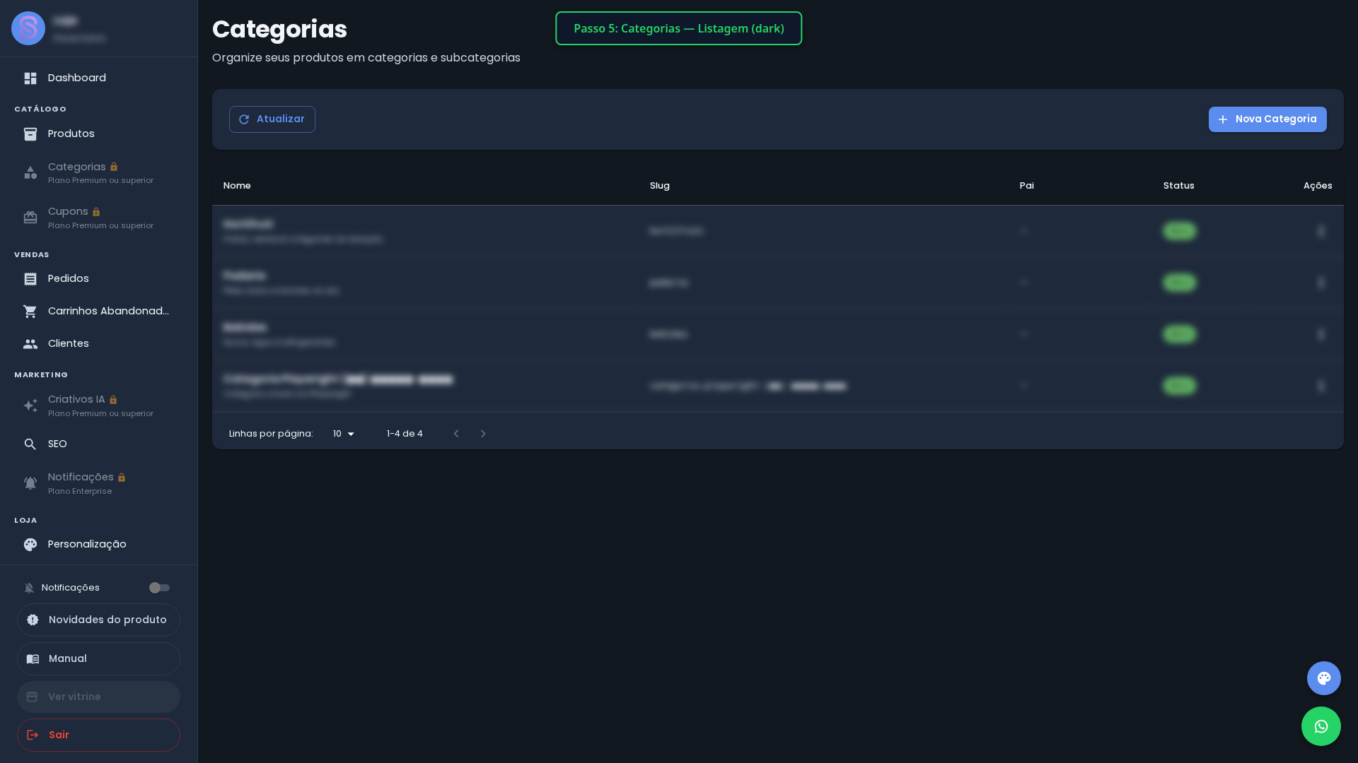 Categorias (listagem) — Dark