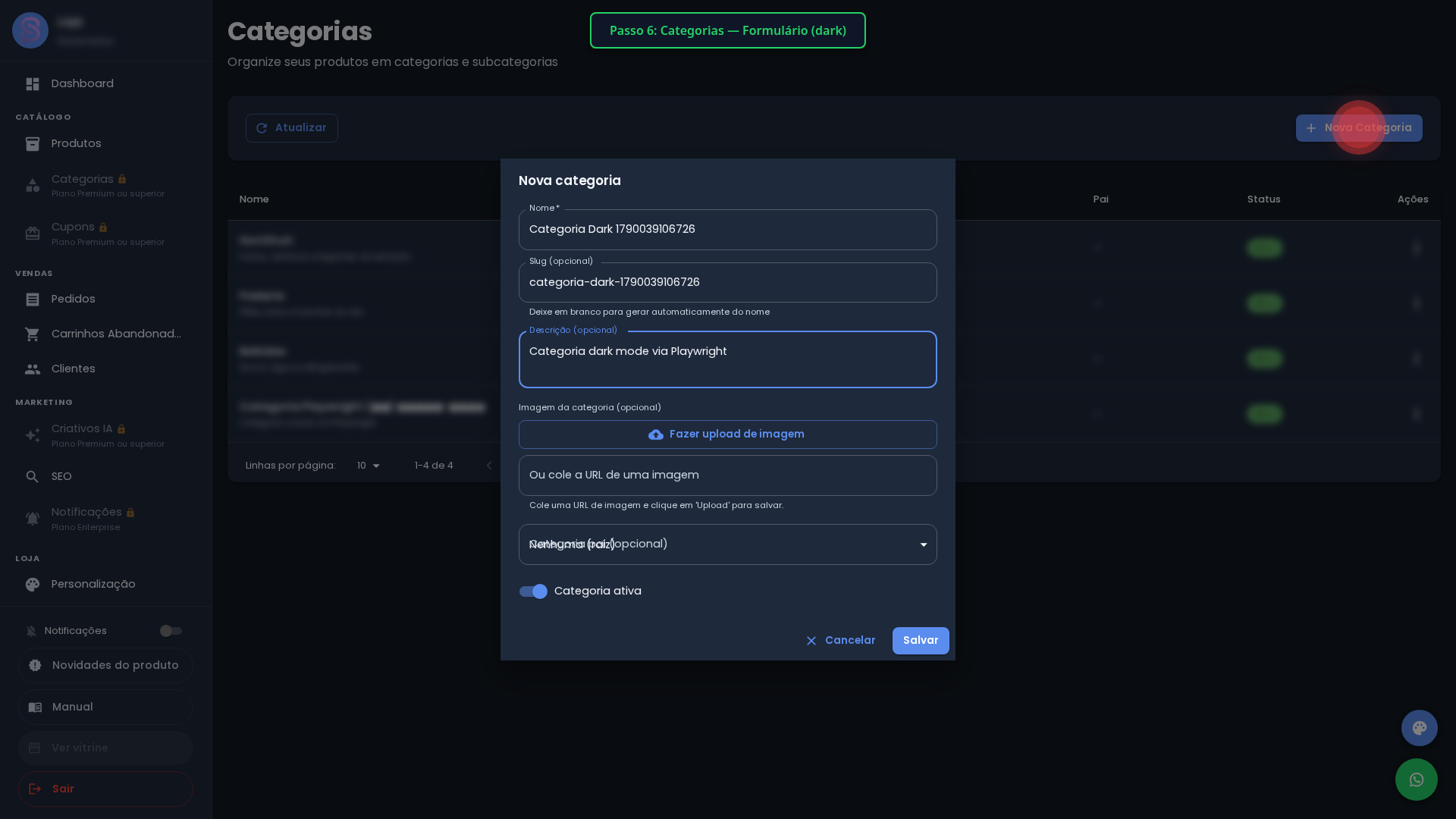 Formulário de Categoria — Dark