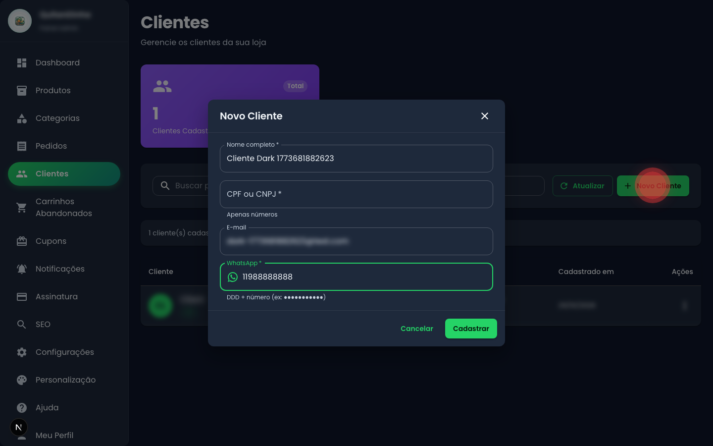 Formulário de Cliente — Dark