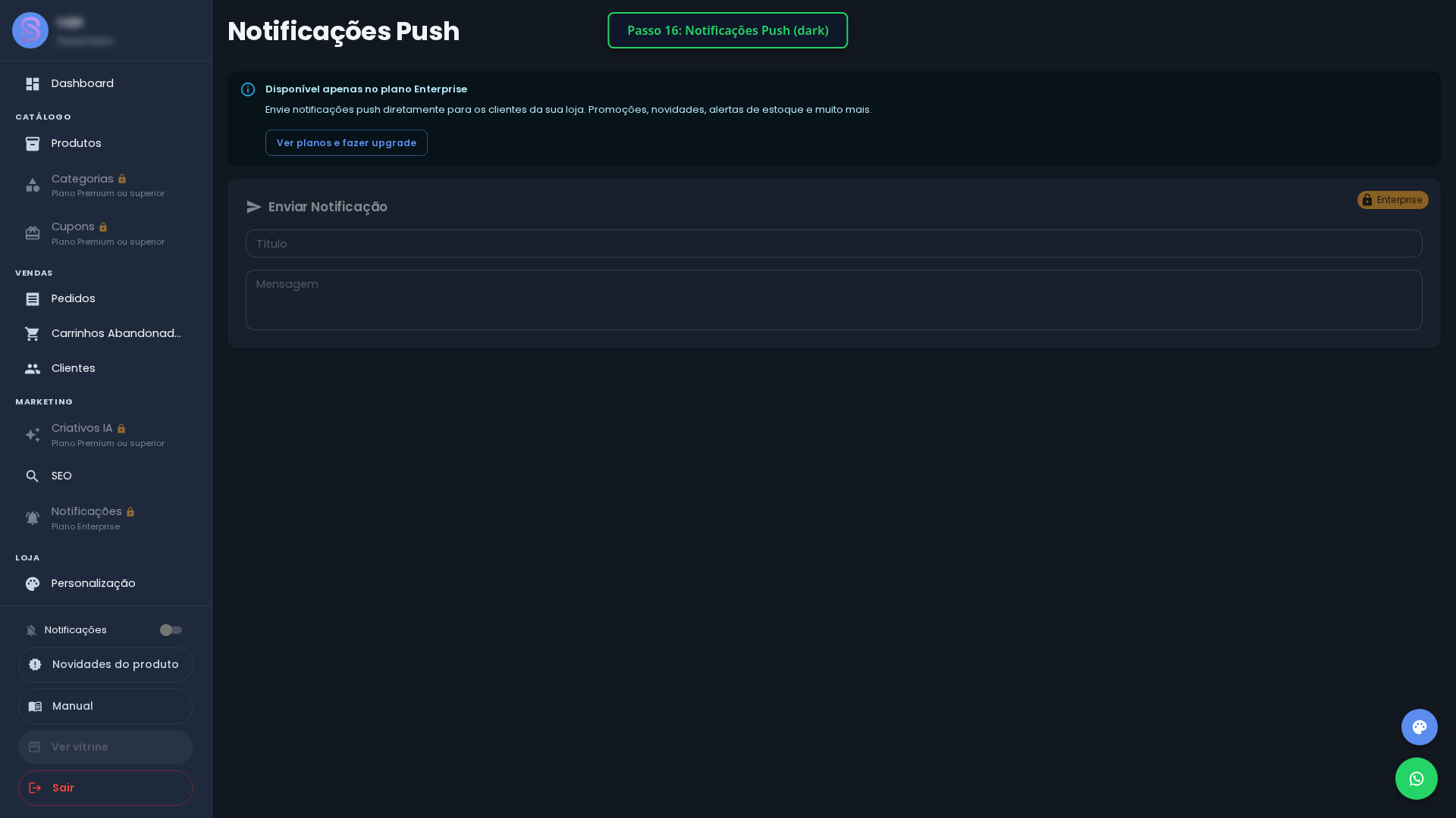 Notificações Push — Dark
