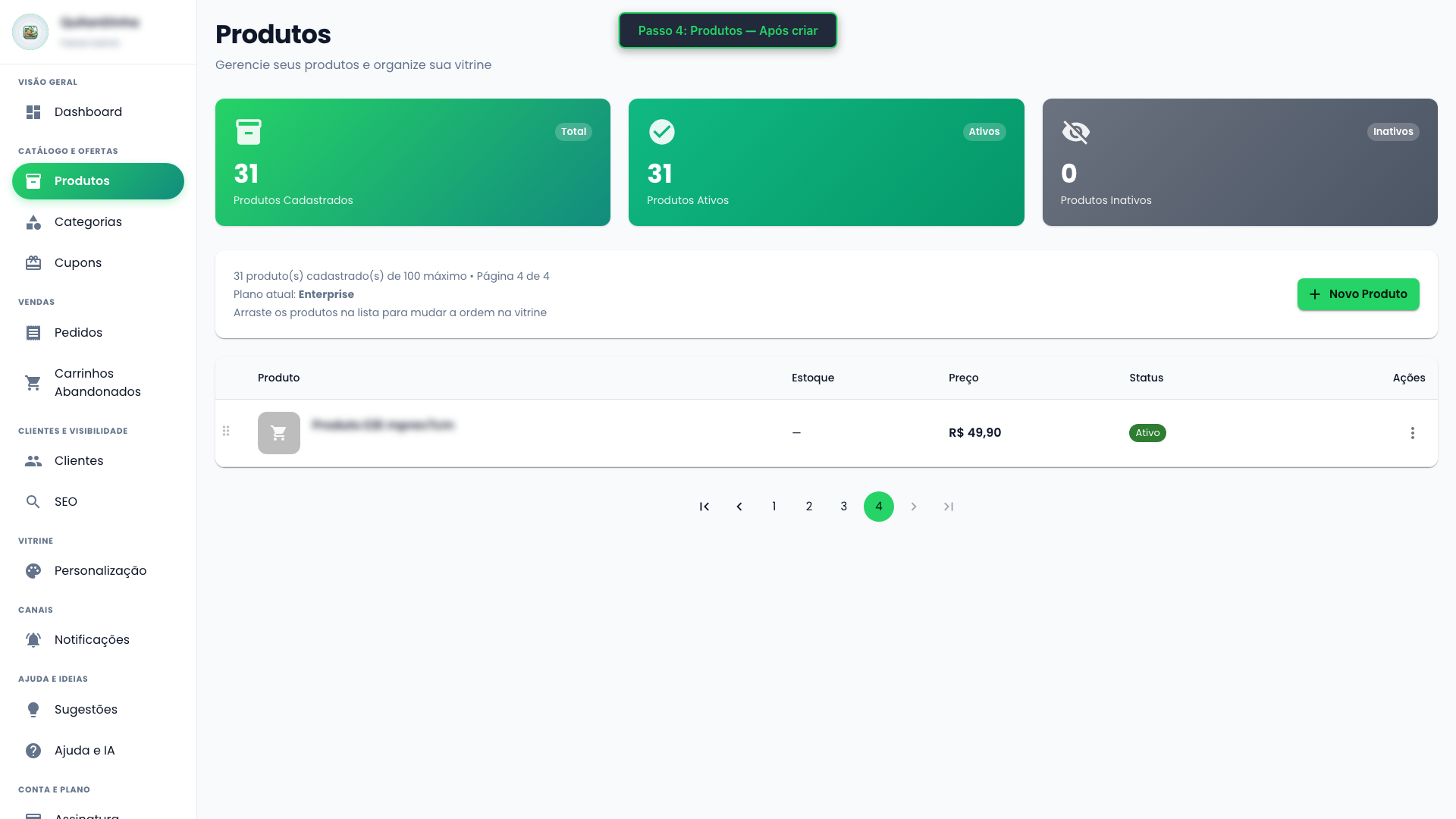 Produtos (após criar) — Light