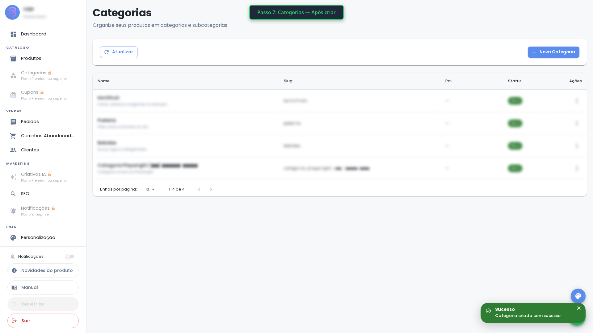 Categorias (após criar) — Light